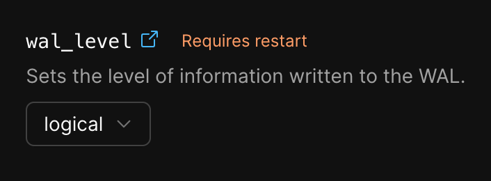 Регулировка wal_level в консоли PlanetScale